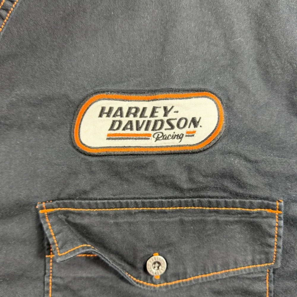 Harley-Davidson Racing Mechanic Shirt Men 5XL Button Short Sleeve Spellout Patch